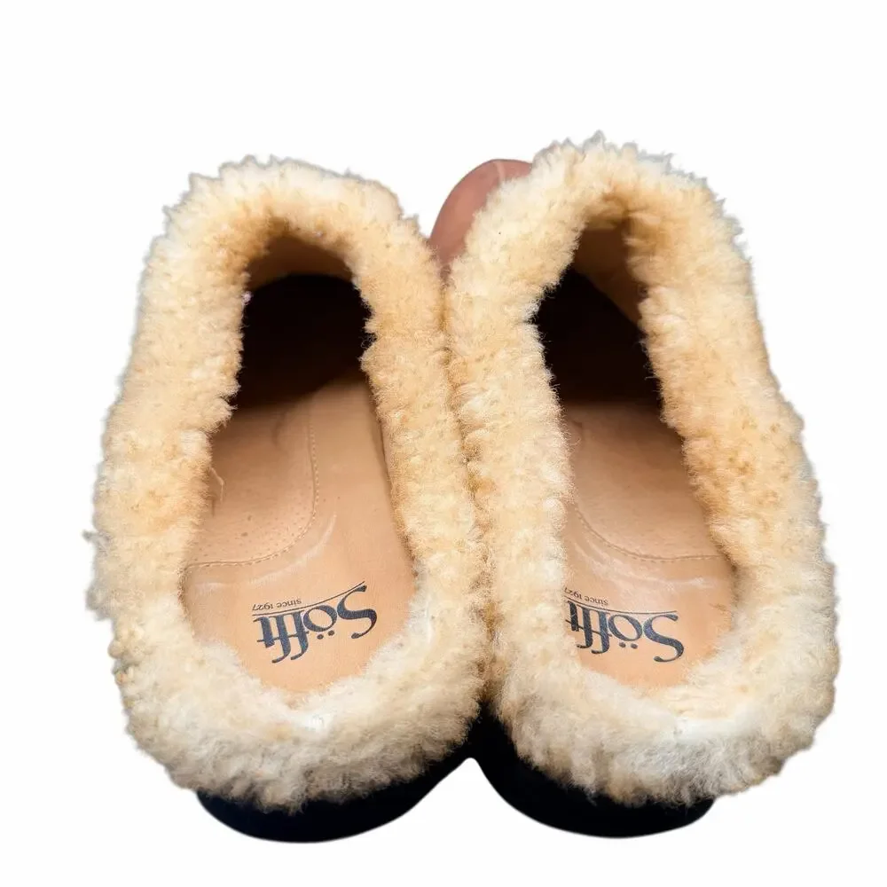 Sofft Brown Leather Shearling Clogs Mules Size 9M Cozy Comfort